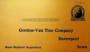 Gordon Van Tine Company Davenport Iowa Postal Card - Bild 1 von 2