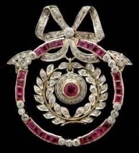 2.60Ct Round Cut Lab-Created Red Ruby Art Deco Brooch Pin 14K Yellow Gold Plated - Picture 1 of 6