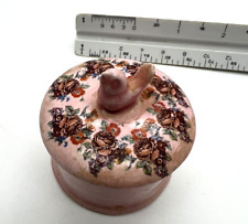 Vintage 1957 - Jewelry Case, Ring Holder, Pink Bird Flowers - Handmade Clay Kiln