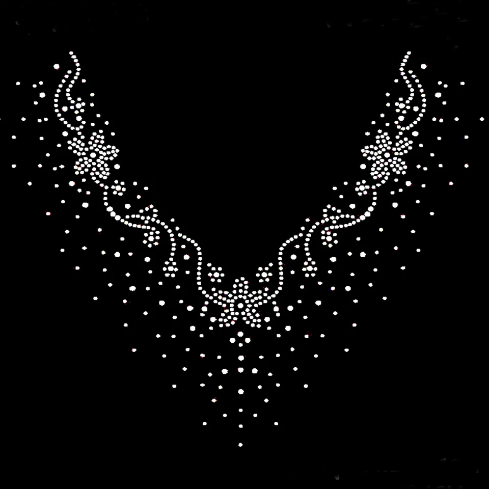 Bling Neckline Iron On Rhinestone Transfer Hot fixed Beaded Embellished - Image 1 of 1