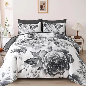 King Size Grey Comforter Set 7 Pieces Bed in a Bag,Elegant Gray Floral - Picture 1 of 7