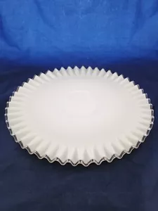 Fenton 15.25" Silver Crest Milk Glass Low Pedestal Ruffled Cake Stand Plate - Picture 1 of 6