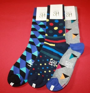 HAPPY SOCKS 3 PAIRS MENS SHOE SIZE 8-12 PREMIUM COMBED COTTON SOCKS MULTI-DESIGN - Picture 1 of 7