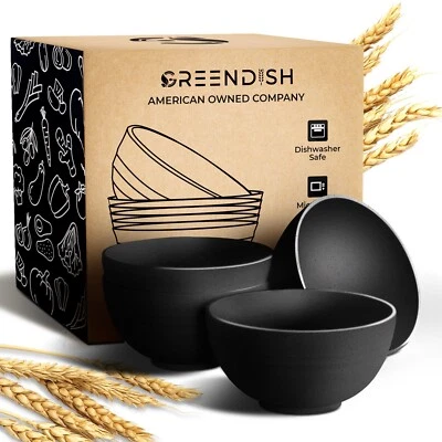 Wheat Straw Bowls Set of 4 Unbreakable Plastic Dishes Dinner Microwave Safe - Image 1 of 4