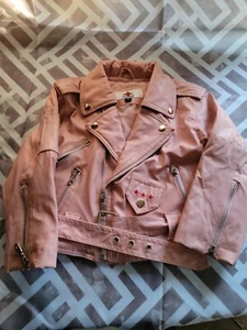 Bike Star Motorcycle Apparel 3T Pink Leather-Like Girl's Child USA Biker Jacket  - Picture 1 of 6