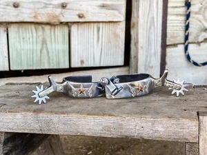 AJ Tack Men's Stainless Steel Stars and Double Shooter Spurs - Picture 1 of 4