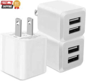 3- Pack, USB Wall Charger, Dual Port USB Cube Power Adapter Charger Plug Block C - Picture 1 of 7