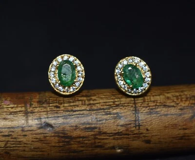 Smaragd Edelstein 925 Sterling Silber Pave Diamant Ohrstecker Hochzeits Schmuck - Bild 1 von 4