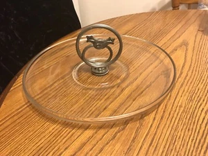 Appetizer dessert round server tray w/center pewter handle, impressive vtg. - Picture 1 of 4