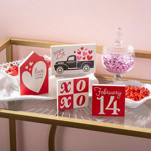 Valentine Tabletop Signs, Valentine's Day, Home Decor, 4 Pieces - Picture 1 of 2