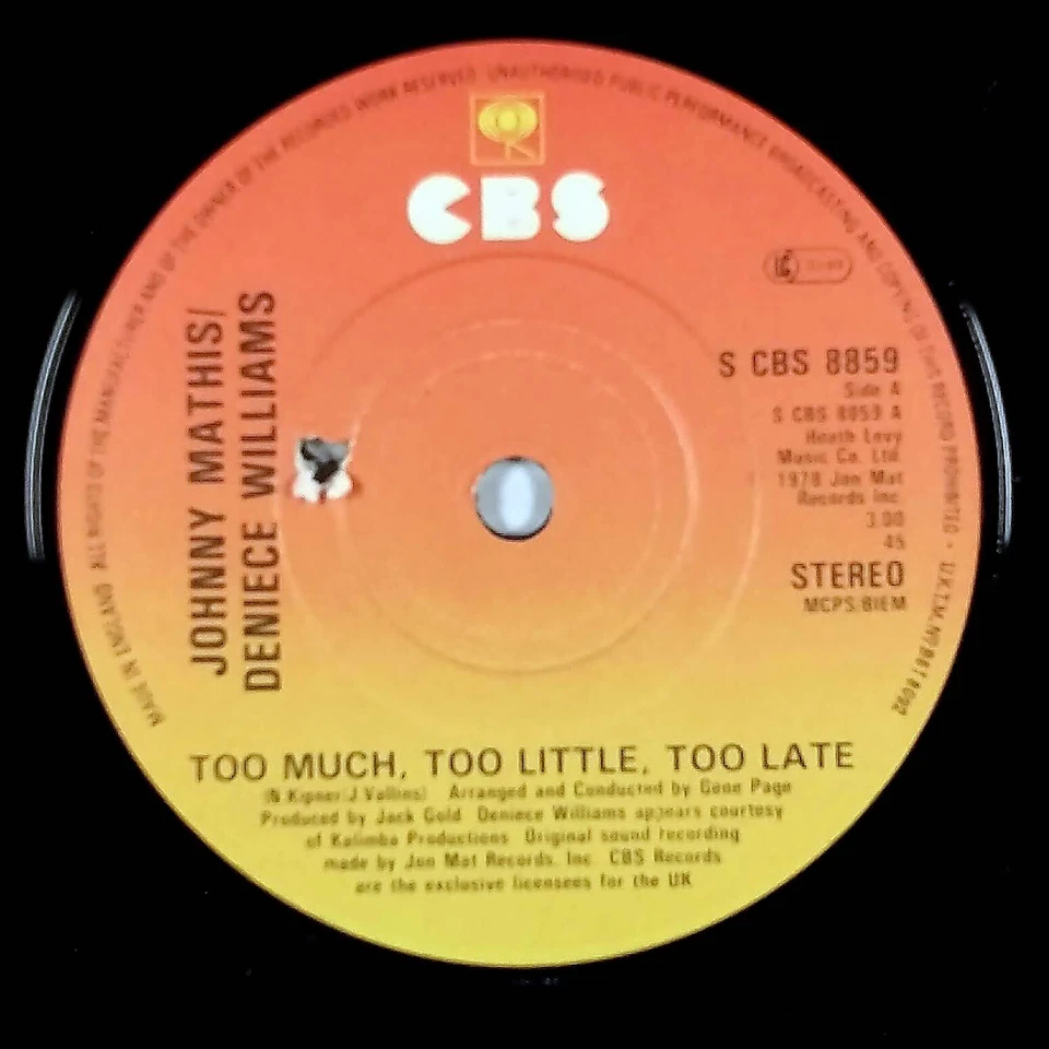 Johnny Mathis & Deniece Williams - Too Much Too Little Too Late / [7"] UK Import - Image 1 of 1