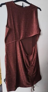 H&M Women's Cut Out Dress Bronze Glitter Ruched Party Dress XXL New - Picture 1 of 3