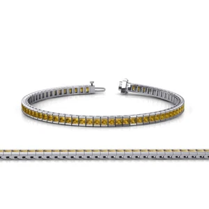 Princess Cut Citrine Eternity Tennis Bracelet 4.76 ctw 14K White Gold JP:46549 - Picture 1 of 4
