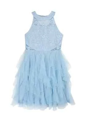 NWT Tween Diva Rare Editions Girls 14 Blue Illusion Cascade Ruffle Formal Dress - Image 1 of 2