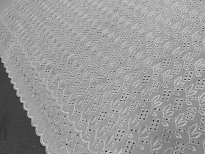 White Leaf cotton eyelet Embroidery fabric 44” Width Sold By The Yard - Picture 1 of 3