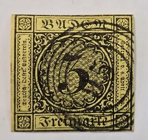 Baden Scott #2 - A1 3kr blk, yellow - Used - VF - 1851-52 - Picture 1 of 2