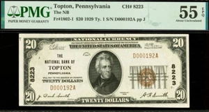 1929 $20 National Bank of Topton, Pennsylvania CH# 8223 PMG 55EPQ rare grade - Picture 1 of 2