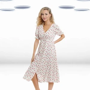 Ex Joe Browns Women's Short Sleeve Floral Midi Dress in White - Picture 1 of 5