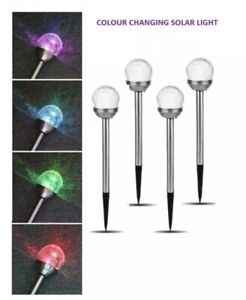 4 x Solar Powered Colour Changing LED Crackle Glass Ball Post Stake Lights UK