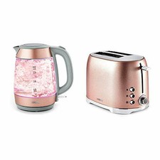 Tower Glitz Glass Jug Kettle and 2 Slice Toaster Set, Pink