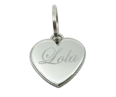 Custom Engraved Rope Style Heart 33mm x 33mm Stainless Steel Pet Dog Cat ID Tag - Image 1 of 4