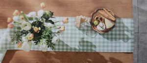 Table Runner Spring Summer Everyday GREEN/WHITE Gingham 13" X 72"- MACHINE WASH - Picture 1 of 7