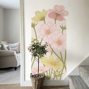 63"H x 34.6"W Pink Arch Wall Decals Peel and Stick Large Floral Wall Sticker - Picture 1 of 6