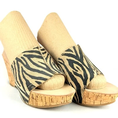 Pre-owned NINE WEST Leather ZEBRA STRIPE OPEN TOE WEDGES PLATFORM SHOES Size 9.5 - Image 1 of 4
