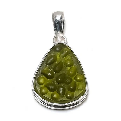 Colgante de plata de ley 925 hecho a mano con piedras preciosas de cuarzo moldavita 1,58" G112 Foto 1 de 4