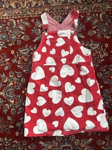 Gymboree Vintage 2001 Red Overall Dress with White Hearts XX-Large 7 yrs - Picture 1 of 4