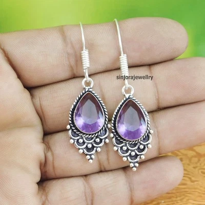 Orecchini pendenti/goccia fatti a mano in argento sterling 925 con pietra... - Immagine 1 di 4