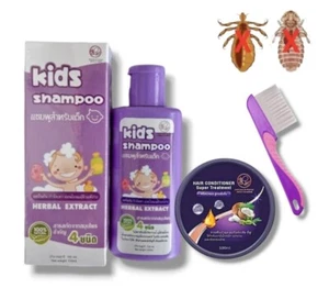 Set Kid Shampoo Treatment Lice Killer Scabies Lice Parasitic Treatment with Comb - Picture 1 of 14