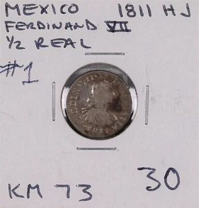 1811 Mo HJ Mexico 1/2 Real Silver Coin Spanish Colony #1 - Picture 1 of 2