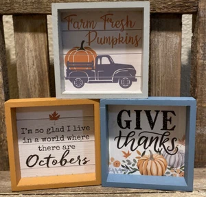 Fall Tier Tray Decor Set Of 3, Farm Fresh Pumpkins, Give Thanks, Fall Farmhouse - Picture 1 of 12