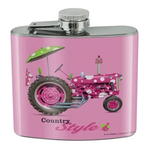 Farm Tractor Country Style Pink Farming Edelstahl 5oz Flachmann - Bild 1 von 4