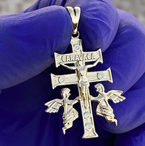"Colgante de cruz de plata La Cruz de Caravaca oro sobre plata esterlina 925 real 1,25" - Imagen 1 de 12