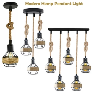 Industrie Hanfseil Pendelleuchte Fassung Metallkäfig Retro Lampe Deckenleuchte - Bild 1 von 55