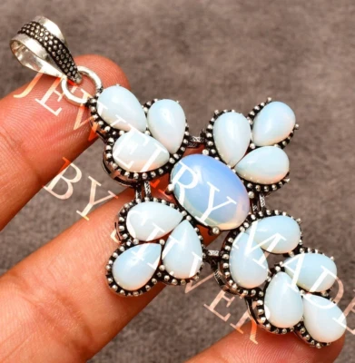 Ciondolo gioiello fatto a mano in argento sterling 925 con pietra preziosa op... - Immagine 1 di 4