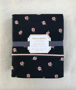 Pottery Barn Teen Emily Meritt Ditsy Floral Organic Sheet set Black Blush Twin  - Picture 1 of 3