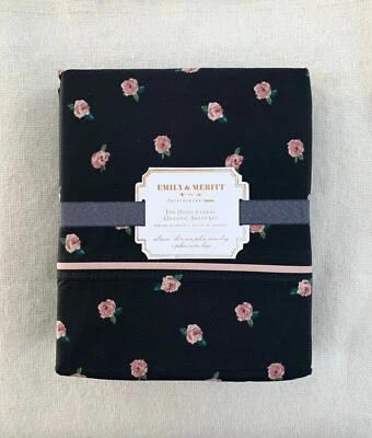 Pottery Barn Teen Emily and Meritt Ditsy Floral Sheet set Black Blush Full - Image 1 of 3