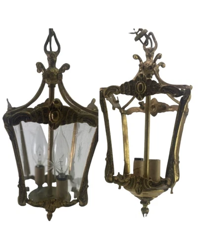 Montesinos Spain Brass Pendant Ceiling Light Fixture Victorian Set Of 2 Vintage Cover
