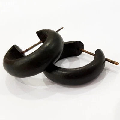 NERO NERI 1 PAIO ORECCHINI LEGNO DI COCCO FATTI A MANO NUOVI ORECCHINO gk