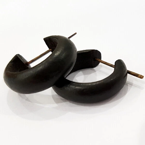 NERO NERI 1 PAIO ORECCHINI LEGNO DI COCCO FATTI A MANO NUOVI ORECCHINO gk