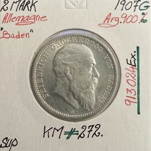 ALLEMAGNE BADEN - 2 MARK 1907G - Pièce de Monnaie en Argent // Qualité : SUP - Foto 1 di 2