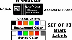 Custom Golf Shaft Label Stickers Full Set of 13 (YOU CHOOSE COLOR) - Picture 1 of 1