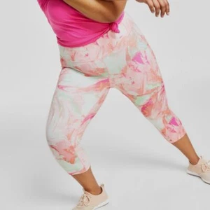 Ideology Women Pink Printed Mid-Rise Cropped Active Pants Leggings Plus Size 1X - Picture 1 of 2