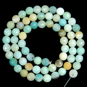 Faceted Natural Colorful Amazonite Round Beads 15.5" 4,6,8,10,12mm - Picture 1 of 5