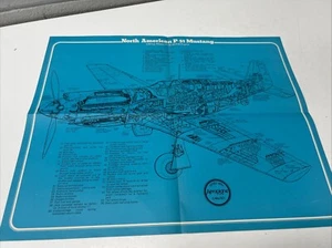 VINTAGE SCHEMATIC DRAWING NORTH AMERICAN P-51 MUSTANG WW2 AEROPLANE - Picture 1 of 5