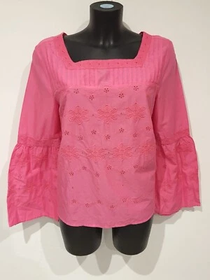 Marks & Spencer pink embroidered 100% cotton blouse, Size 12 Flutter Sleeve - Image 1 of 4