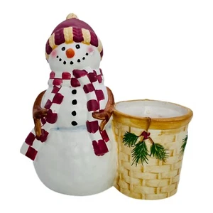 YANKEE CANDLE - Tea Light Candle Holder Snowman with Red Hat/Christmas Basket - Picture 1 of 9